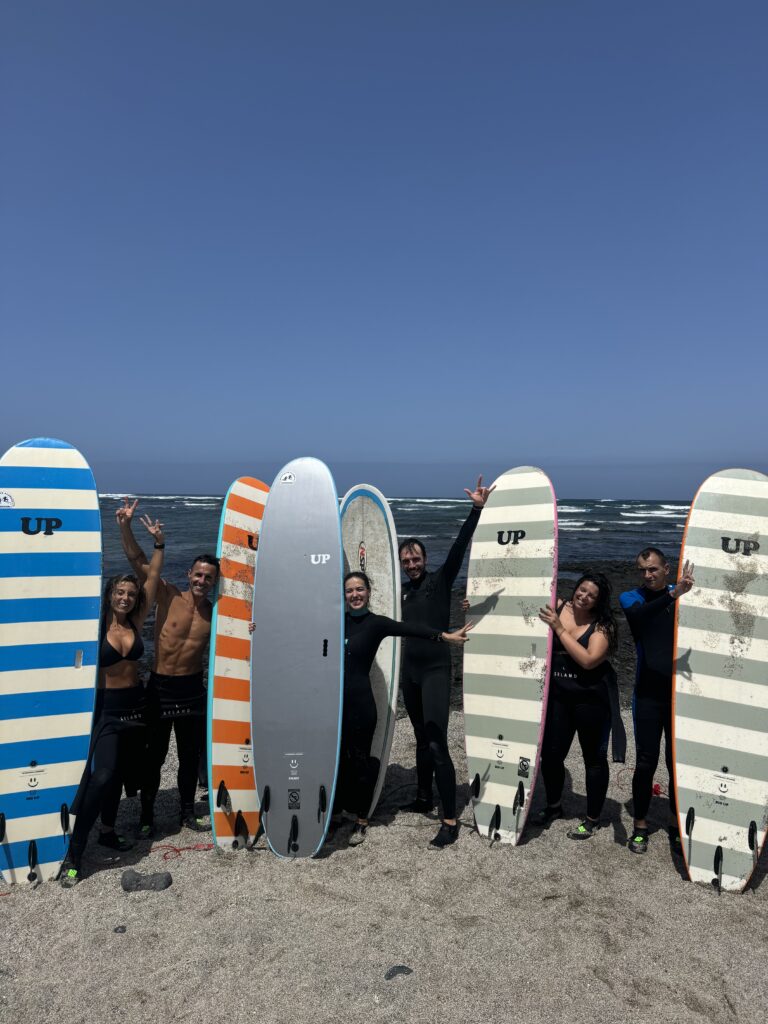 happy surfers in fuerteventura